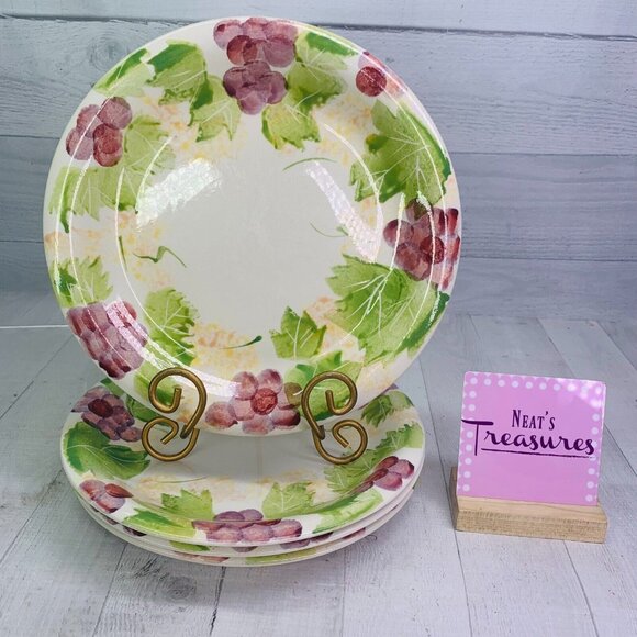 Gibson BELLAVINO Hand Painted Purple Grapes Green StonewareDinner